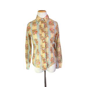 Vintage 1970s Byer California Size M Sheer Floral Shirt Button-Up Fitted
